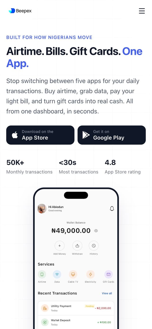 Beepex mobile screenshot